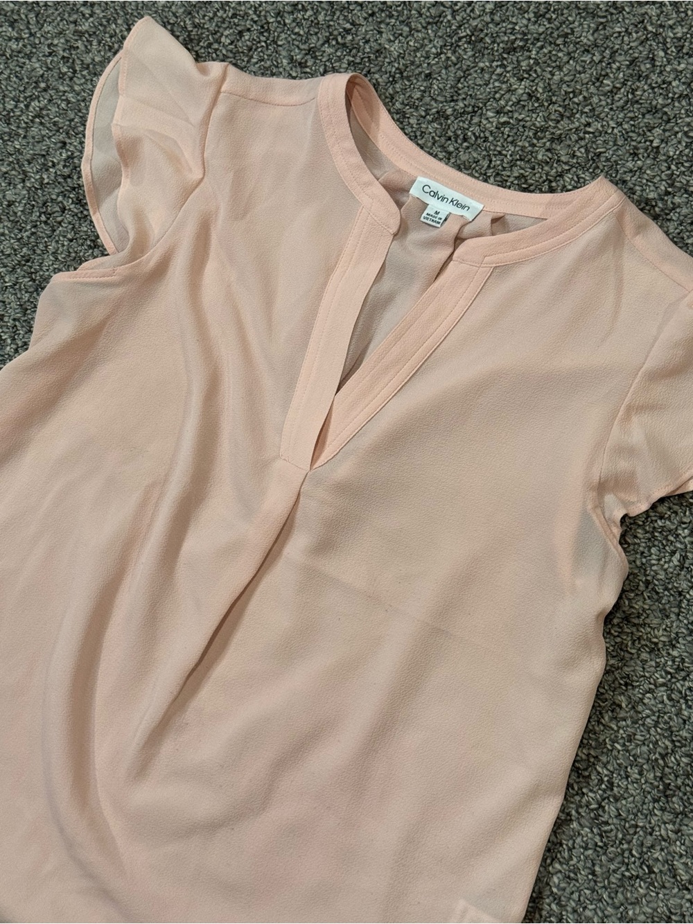 Calvin Klein Light Pink Flutter Sleeve Split-Neck Blouse - Picture 3 of 6